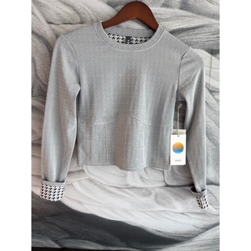 VUORI Textured Chilled Out Long Sleeve Top Houndstooth Small NWT